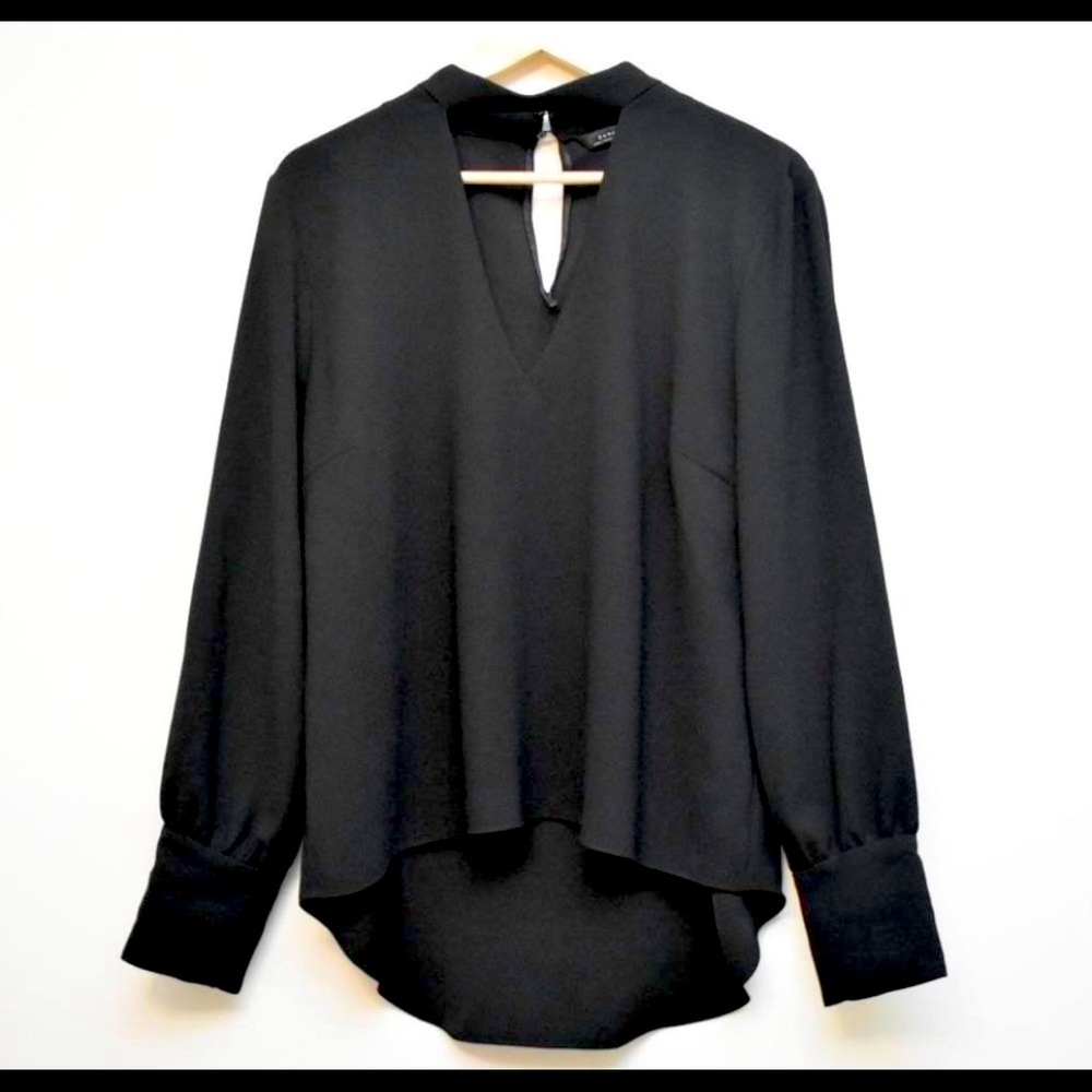 ZARA WOMAN Black Bishop Sleeve Keyhole Neck Top